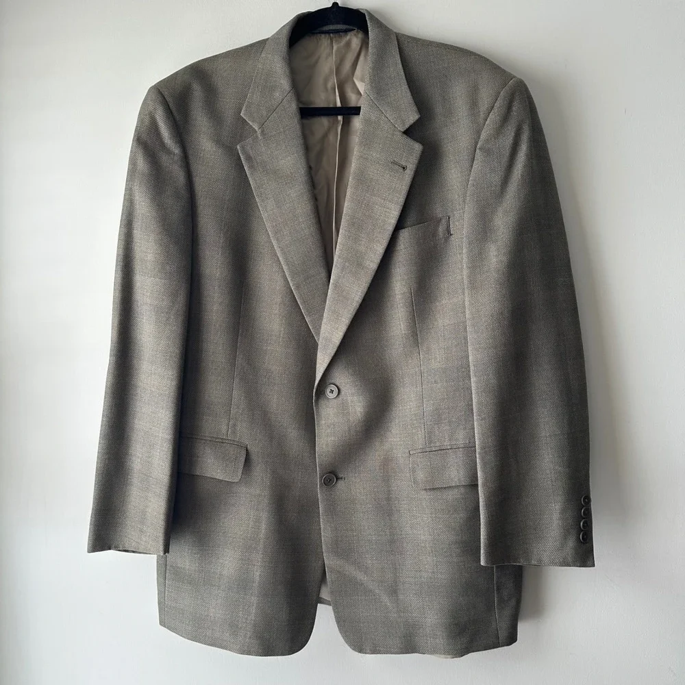 Burberry London Mens Classic Fit Wool Blend‎ Blazer Jacket Taupe Plaid Size XL